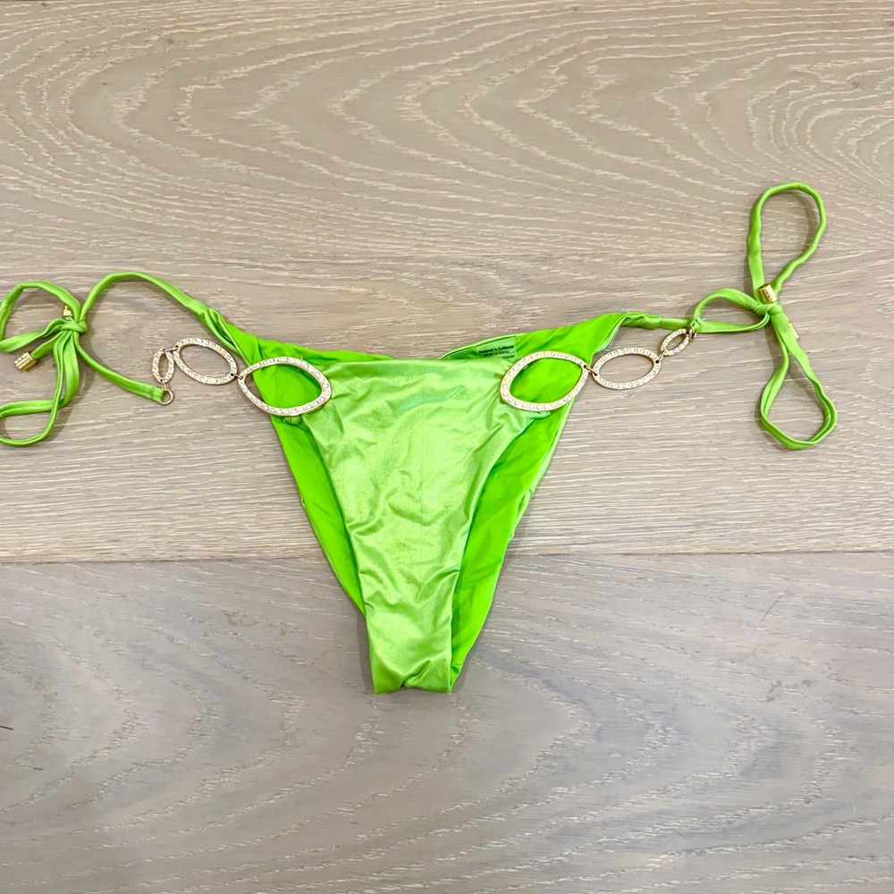 Beach Bunny Bikini Bottom Green Charmed Embellished Miami Tropical Sexy L